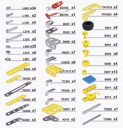 Metalowe Klocki Konstrukcyjne 7 Pojazdów Maszyny Budowlane Blaszki 180el