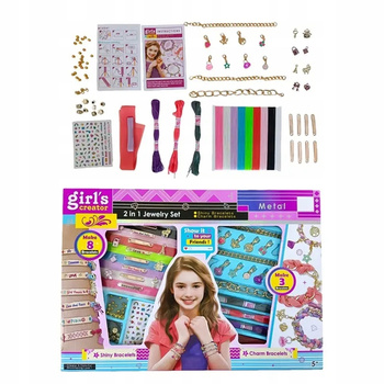 ZESTAW KREATYWNY BIŻUTERIA DIY DLA DZIECI 10 BRANSOLETEK NASZYJNIK WISIORKI