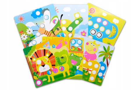 UKŁADANKA GUZIKI MOZAIKA EDUKACYJNA KREATYWNA ZWIERZĘTA TRENING ŻYWE KOLORY