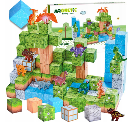 Klocki Magnetyczne Konstrukcyjne 3D Sześciany Bloki Kostki Dino Świat 114el
