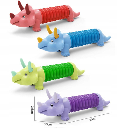 Gąsienica Sensoryczna Antystresowa Pop Tube LED Triceratops Dino Świecąca