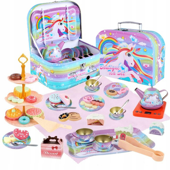 ZESTAW INDUKCJA OBRUS DO HERBATY W WALIZCE JEDNOROŻEC FILIŻANKI DZBANEK