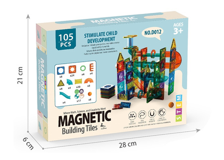 KLOCKI MAGNETYCZNE 105el 3D DUŻE PANELE KONSTRUKCYJNE KREATYWNE EDUKACYJNE
