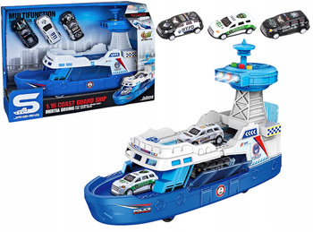 Policyjny Statek Efekty Światło Dźwięk Zestaw z Samochodzikami Niebieski