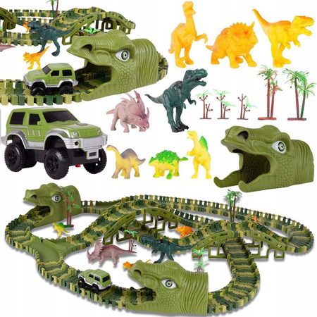 TOR WYŚCIGOWY SAMOCHODOWY PARK DINOZAURÓW TUNELE AUTKO FIGURKI DINO 240el