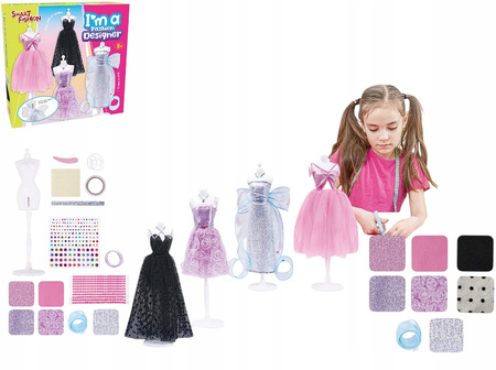 ZESTAW DO PROJEKTOWANIA SZYCIA SUKIENEK MODA MANEKIN UBRANKA AKCESORIA