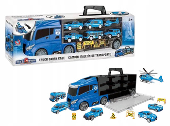 Pojazd Niebieska Ciężarówka Walizka z Samochodami Tir Helikopter Barierki