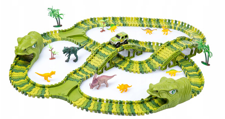 TOR WYŚCIGOWY SAMOCHODOWY PARK DINOZAURÓW TUNELE AUTKO FIGURKI DINO 240el