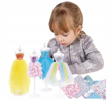 ZESTAW PROJEKTANTKA MODY STUDIO SZYCIA SUKIENEK MANEKIN UBRANKA AKCESORIA