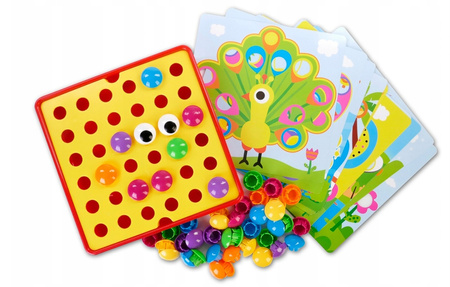 UKŁADANKA GUZIKI MOZAIKA EDUKACYJNA KREATYWNA ZWIERZĘTA TRENING ŻYWE KOLORY