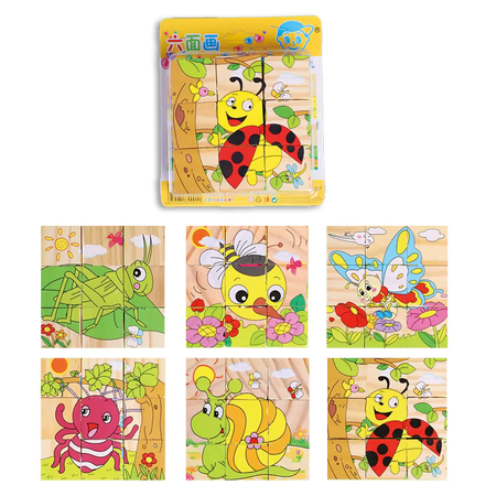Drewniane Puzzle Klocki Edukacyjne 6w1 Układanka Farma Zabawa Dla Dzieci