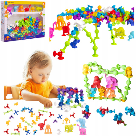 Klocki Konstrukcyjne Przyssawki Silikonowe Kolorowe Figurki Zestaw 96el