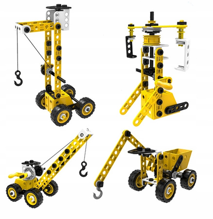 Metalowe Klocki Konstrukcyjne 8 Pojazdów Maszyny Budowlane Blaszki 100el