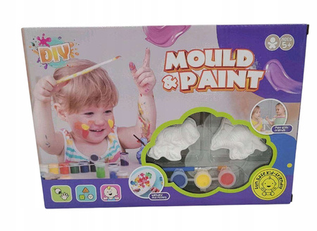 ZESTAW KREATYWNY DIY GIPSOWE DINOZAURY FIGURKI DO MALOWANIA FARBY PĘDZLE