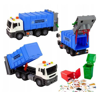 ŚMIECIARKA CIĘŻARÓWKA SEGREGACJA ŚMIECI DŹWIĘK ŚWIATŁO DUŻE NIEBIESKIE AUTO