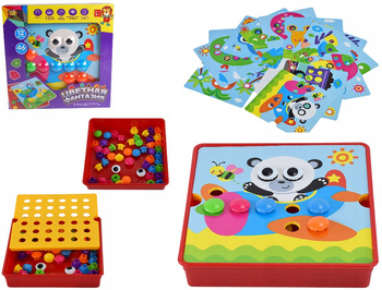 UKŁADANKA GUZIKI MOZAIKA EDUKACYJNA KREATYWNA MIŚ TRENING RĘKI ŻYWE KOLORY