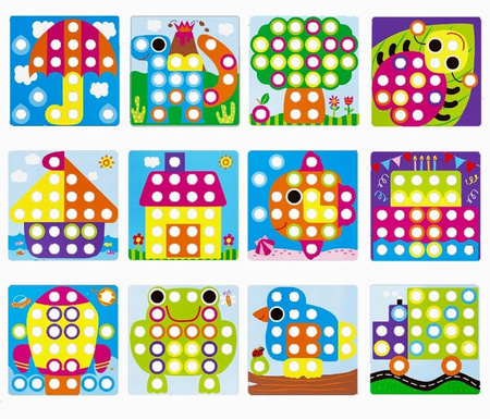 UKŁADANKA GUZIKOWA MOZAIKA EDUKACYJNA KREATYWNA TRENING RĘKI ŻYWE KOLORY