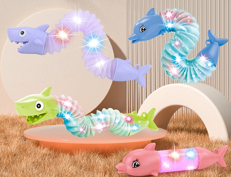 Gąsienica Sensoryczna Delfin lub Rekin Antystresowa Pop Tube LED Świecąca