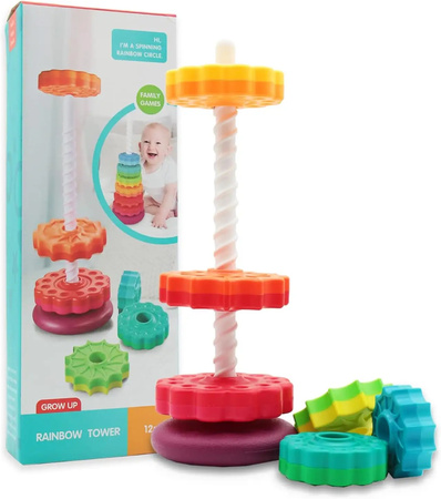 Zakręcona Wieża Piramida Sensoryczna Edukacyjna Kolorowa Układanka Spinner