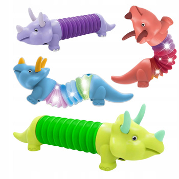 Gąsienica Sensoryczna Antystresowa Pop Tube LED Triceratops Dino Świecąca