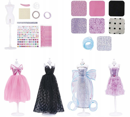 ZESTAW DO PROJEKTOWANIA SZYCIA SUKIENEK MODA MANEKIN UBRANKA AKCESORIA