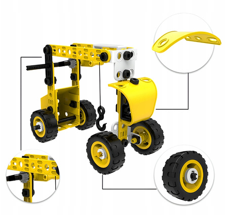 Metalowe Klocki Konstrukcyjne 8 Pojazdów Maszyny Budowlane Blaszki 100el
