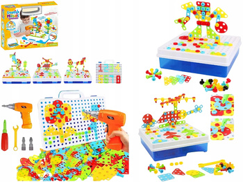 Klocki Konstrukcyjne Zestaw Majsterkowicza Kufer Wkrętarka Śrubokręt 207el