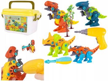 Klocki Konstrukcyjne Dinozaury Do Skręcania 4w1 Zestaw z Wkrętarką Walizką