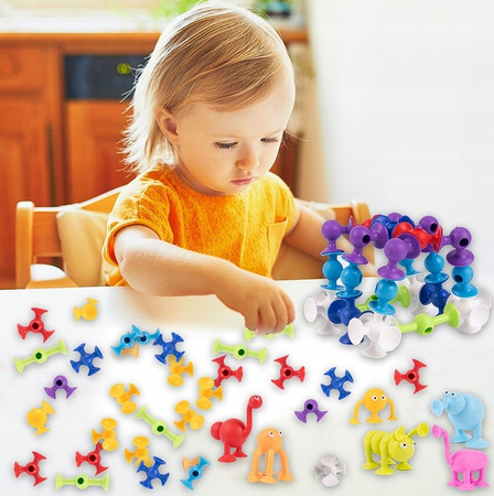 Klocki Konstrukcyjne Przyssawki Silikonowe Kolorowe Figurki Zestaw 96el