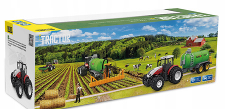 Zdalnie Sterowany Czerwony Traktor z Przyczepą Cysterna Dla Małych Rolników