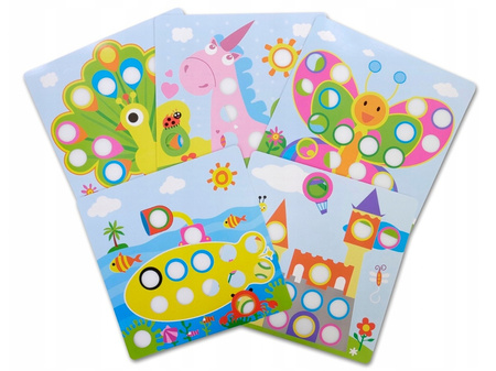 UKŁADANKA GUZIKI MOZAIKA EDUKACYJNA KREATYWNA ZWIERZĘTA TRENING ŻYWE KOLORY