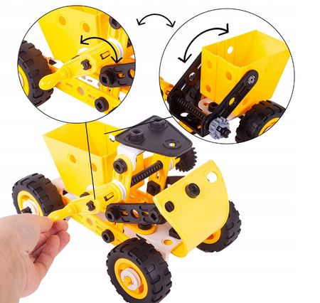 Metalowe Klocki Konstrukcyjne 8 Pojazdów Maszyny Budowlane Blaszki 100el