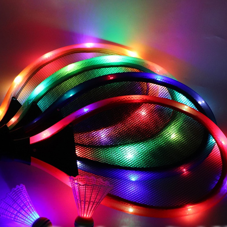 Świecący Zestaw do Gry w Badmintona Dwie Rakietki i Lotki LED Tenis Paletki