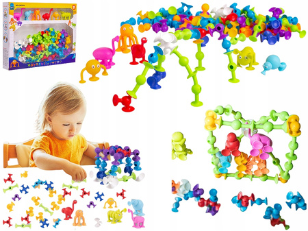 Klocki Konstrukcyjne Przyssawki Silikonowe Kolorowe Figurki Zestaw 96el