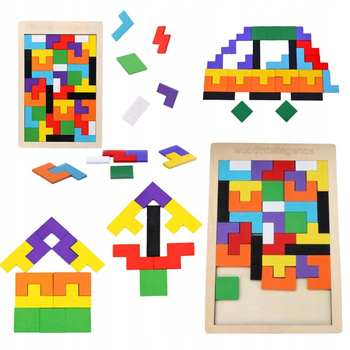 Układanka Drewniana Klocki Tangram Montessori Gra Logiczna Puzzle Nauka