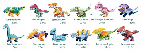 12w1 KLOCKI KONSTRUKCYJNE FIGURKI MODELE DINOZAUR ZWIERZĘTA PREHISTORYCZNE