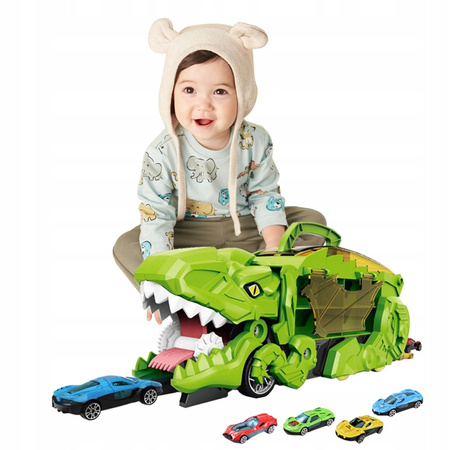 Ciężarówka Dinozaur z 4 Samochodami Transformacja Rampa Transporter Dzieci