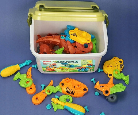Klocki Konstrukcyjne Dinozaury Do Skręcania 4w1 Zestaw z Wkrętarką Walizką