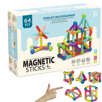 Duże Klocki Magnetyczne Kreatywna Zabawka Dla Dzieci DIY Kolorowe 64 el.