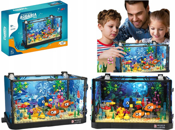 Zestaw Klocki Konstrukcyjne Kolorowe Akwarium LED 725el Rośliny Ryby Meduza