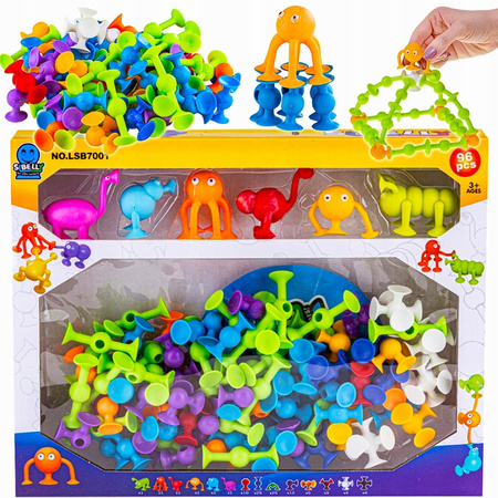 Klocki Konstrukcyjne Przyssawki Silikonowe Kolorowe Figurki Zestaw 96el