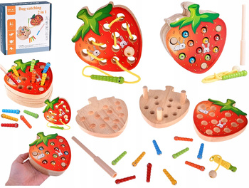 ZŁAP ROBACZKA GRA ZRĘCZNOŚCIOWA LOGICZNA MAGNES TRUSKAWKA DREWNIANA 2W1