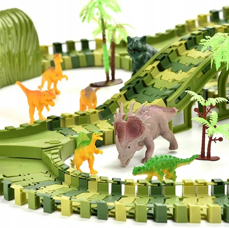 TOR WYŚCIGOWY SAMOCHODOWY PARK DINOZAURÓW TUNELE AUTKO FIGURKI DINO 240el