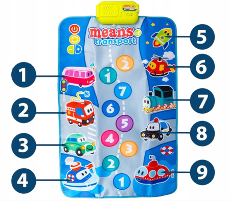 Interaktywna Mata Muzyczna Dotykowa Edukacyjna Wesołe Dźwięk Auta Pojazdy