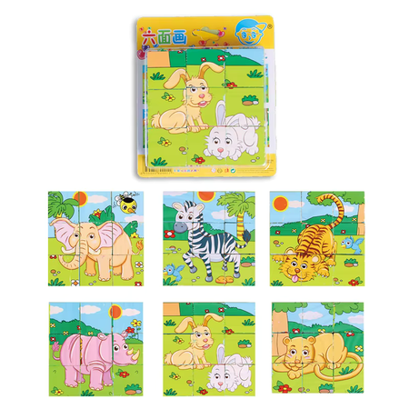 Drewniane Puzzle Klocki Edukacyjne 6w1 Układanka Farma Zabawa Dla Dzieci