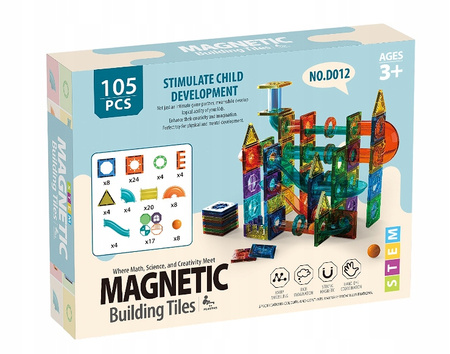 KLOCKI MAGNETYCZNE 105el 3D DUŻE PANELE KONSTRUKCYJNE KREATYWNE EDUKACYJNE