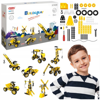 KLOCKI KONSTRUKCYJNE 100EL 8 POJAZDÓW MASZYNY BUDOWLANE DLA DZIECI PLASTIK
