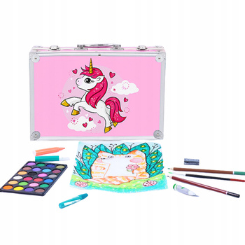 ZESTAW DO MALOWANIA DLA DZIECI DZIEWCZYNEK ARTYSTYCZNY PLASTYCZNY RÓŻOWYA WALIZKA