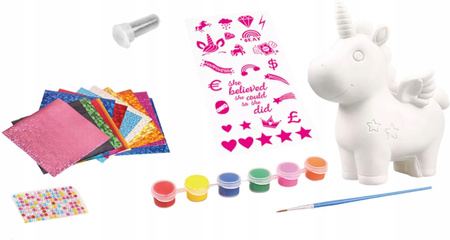 JEDNOROŻEC SKARBONKA STOJĄCA DLA DZIECI KREATYWNY FIGURKA FARBKI NAKLEJKI