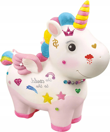 JEDNOROŻEC SKARBONKA STOJĄCA DLA DZIECI KREATYWNY FIGURKA FARBKI NAKLEJKI